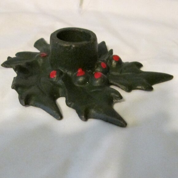 2 Vintage  Christmas Cast Iron Holly Candle Holders - Picture 4 of 10